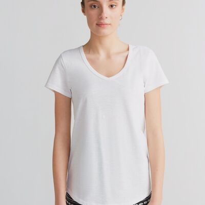 1223-022 | Camiseta Flammé con cuello en V para mujer - Blanco natural