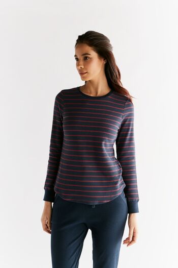 1252-049 | Chemise à manches longues pour femmes en tricot gaufré - Indigo/Rose 2
