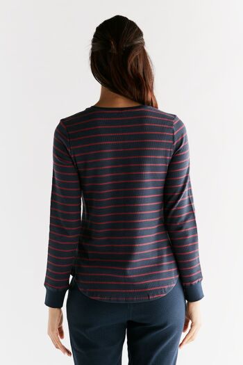 1252-049 | Chemise à manches longues pour femmes en tricot gaufré - Indigo/Rose 3