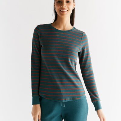 1252-051 | Chemise à manches longues pour femmes en tricot gaufré - Sapin/Tabasco