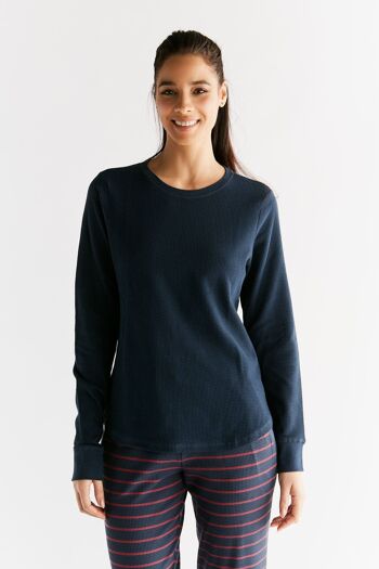 1252-061 | Chemise à manches longues pour femmes en tricot gaufré - Indigo 1