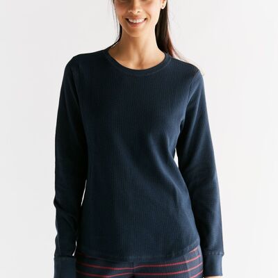 1252-061 | Chemise à manches longues pour femmes en tricot gaufré - Indigo