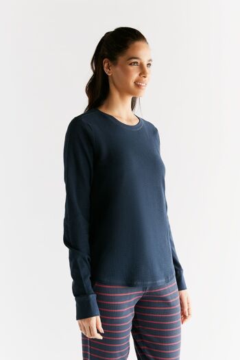 1252-061 | Chemise à manches longues pour femmes en tricot gaufré - Indigo 2