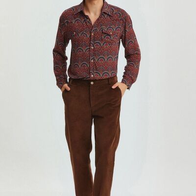 Relaxed Fit Corduroy Men's Trousers Brown