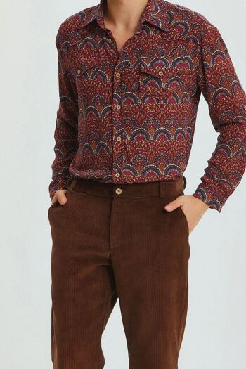 Pantalon Homme En Velours Côtelé Coupe Relax Marron 5