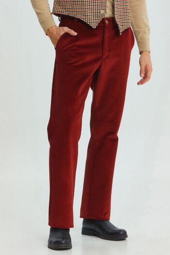 Pantalon Homme En Velours Côtelé Coupe Relax Rouge Foncé 2