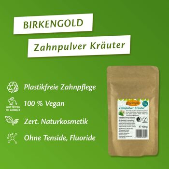 Birkengold poudre dentaire herbes recharge sachet 100g 2