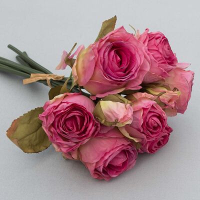 Bouquet of roses x 9, L= 29 cm, pink/rusty