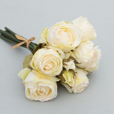 Bouquet de roses x 9, L = 29 cm, crème/rouille