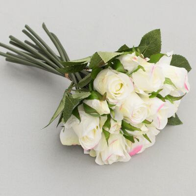 Bouquet of roses x16, L= 30 cm, cream/pink