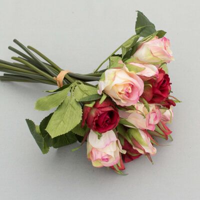Bouquet of roses x 16, L= 30 cm, pink/d.red