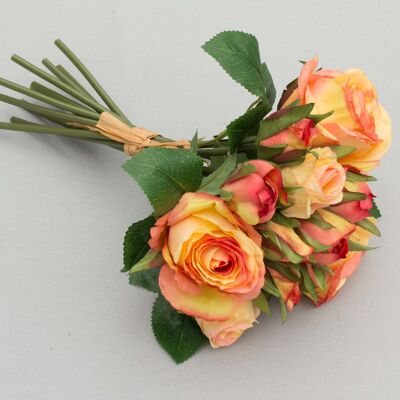 Bouquet de roses x 12, L = 30 cm, jaune/orange