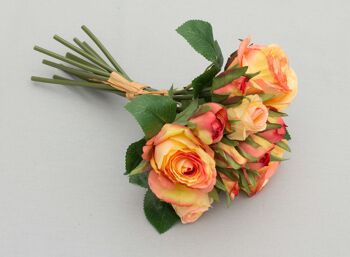 Bouquet de roses x 12, L = 30 cm, jaune/orange