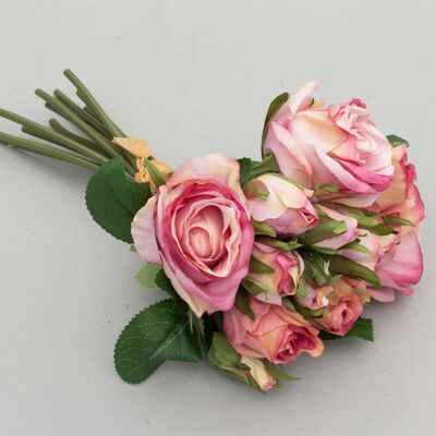 Bouquet de roses x 12, L = 30 cm, rose/rose vieux