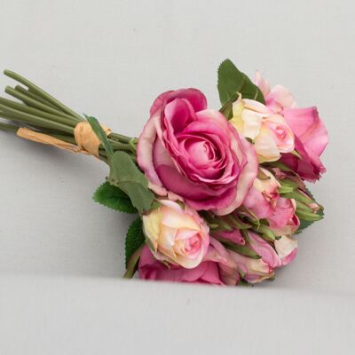 Bouquet de roses x 12, L = 30 cm, rose/baie