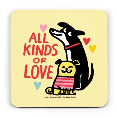 Gemma Correll - Untersetzer mit Hundemotiv „All Kinds of Love“