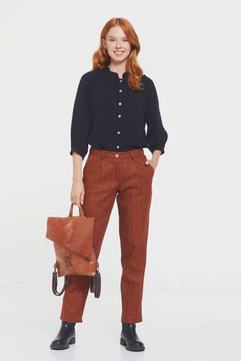 Pantalon Femme Coton Rayé Orange 1