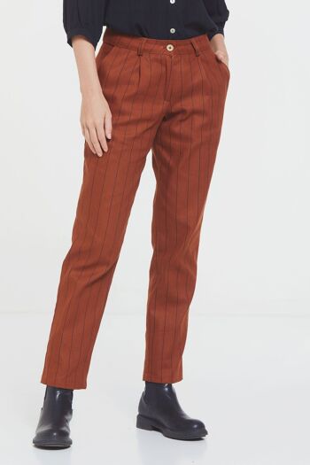 Pantalon Femme Coton Rayé Orange 2