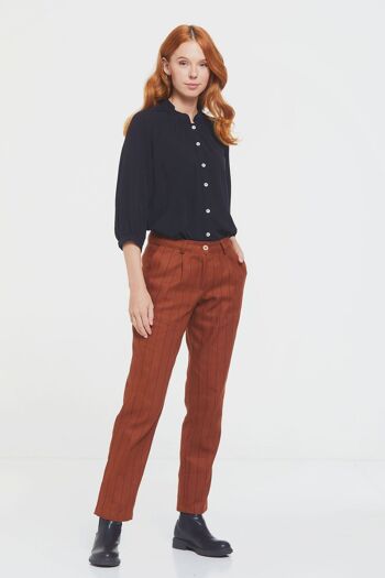 Pantalon Femme Coton Rayé Orange 3