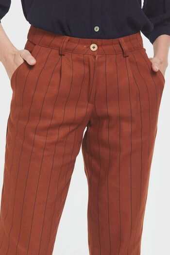 Pantalon Femme Coton Rayé Orange 5