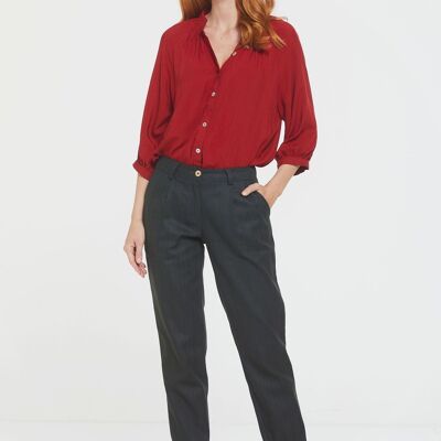 Pantalon Femme Coton Rayé Vert