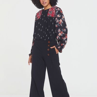 Pantalon Boho à Jambes Larges Pour Femmes Noir