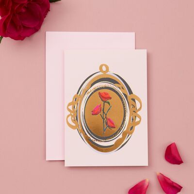 Tarjeta rosa | Tarjeta de San Valentín rosa encantada | Tarjeta de amor