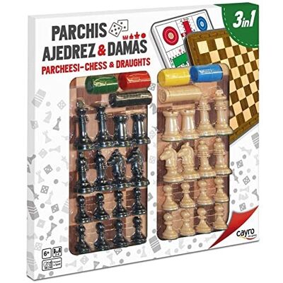 Parcheesi, Chess and Checkers - 3 in 1 - With Accessories and Pieces