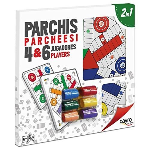 Parchís y Oca -6 Cubiletes, 24 Fichas y 6 Dados