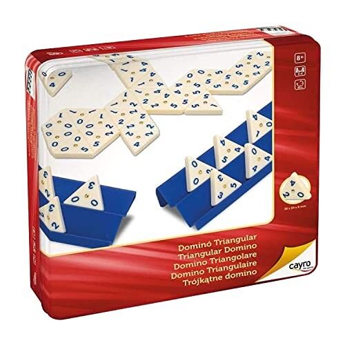 Dominó Modelo Triangular -Caja Metal, 56 Piezas y 4 Soportes