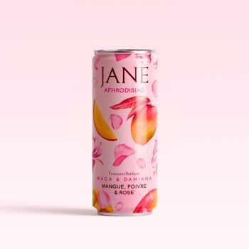 BOISSON APHRODISIAQUE - Pétillant - Goût : MANGUE, POIVRE, ROSE / MACA & DAMIANA - JANE 25cl