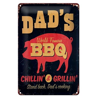 Metal sign saying 20x30cm Dad's world famous BBQ grillin