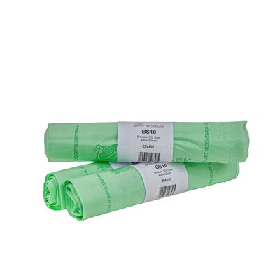 Sac compostable pour restauration de 10 L - 51 rouleaux par caisse, 25 par rouleau