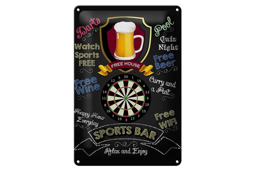 Blechschild Spruch 20x30cm sports bar Darts relax and enjoy