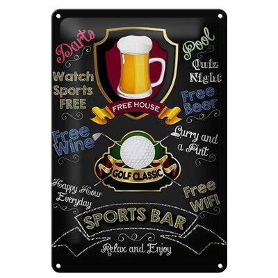 Metal sign saying 20x30cm sports bar Golf relax and enjoy