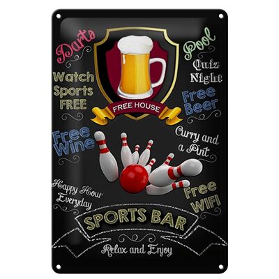 Letrero de chapa que dice decoración de bolos de cerveza de bar deportivo de 20x30 cm