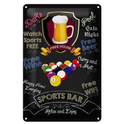 Metal sign saying 20x30cm sports bar beer relax enjoy