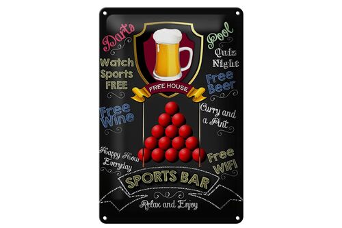 Blechschild Spruch 20x30cm sports bar Free WIFI free Beer