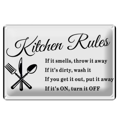 Targa in metallo con scritta "Regole della cucina" "Regole della cucina" 30x20 cm