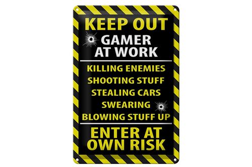 Blechschild Spruch 20x30cm keep out gamer at work own risk