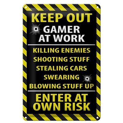 Blechschild Spruch 20x30cm keep out gamer at work own risk