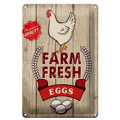 Tin sign saying 20x30cm chicken farm fresh eggs premium