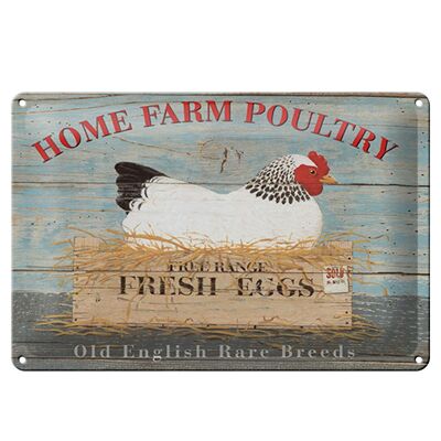 Cartel de chapa que dice 30x20cm Home farm aves huevos frescos