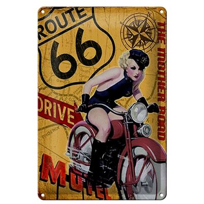 Targa in metallo Pin Up 20x30 cm Route 66 la strada madre Motel