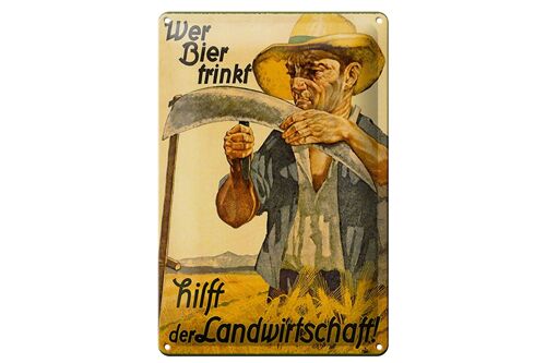 Blechschild Spruch 20x30cm wer Bier trinkt Landwitschaft