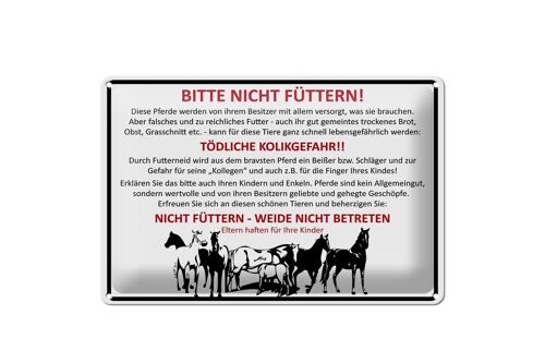 Blechschild Tiere 30x20cm bitte nicht füttern Pferde Verbot