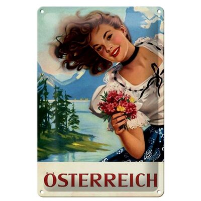 Cartel de chapa Pin Up 20x30cm Austria Alpes Mujer de vacaciones
