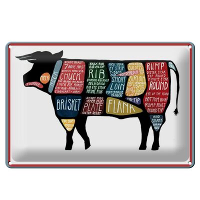 Metal sign butcher 30x20cm cow beef cuts meat