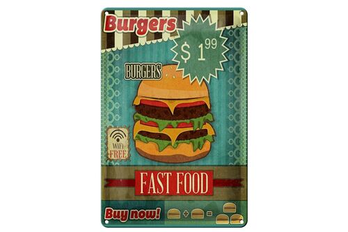 Blechschild Essen 20x30cm fast food Burgers buy now wifi