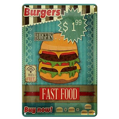 Targa in metallo cibo 20x30 cm fast food Hamburger acquista ora wifi